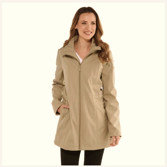 CALVIN KLEIN HOODED TRENCH RAINCOAT WOMEN SOFT SHELL WATER RESISTANT TAN COLOR S - Picture 1 of 14